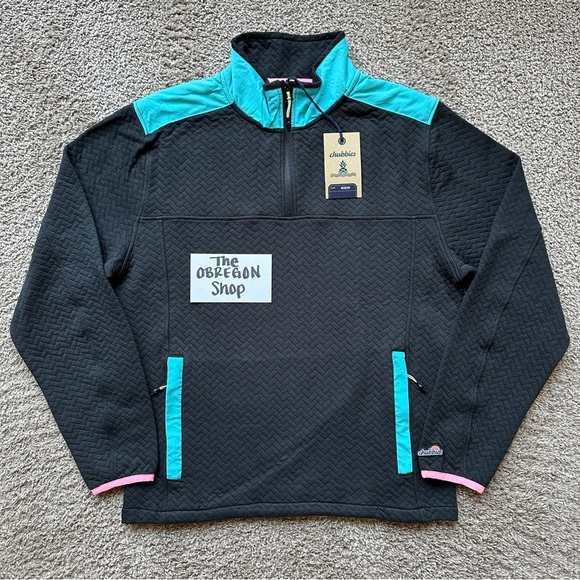 CHUBBIES THE BRIGHTSIDE QUILTED QUARTER ZIP MENS SIZE MEDIUM BLACK BLUE PINK NEW - Picture 1 of 6